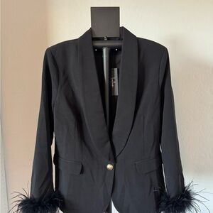 Lulu's Black Blazer with Feather Cuffs